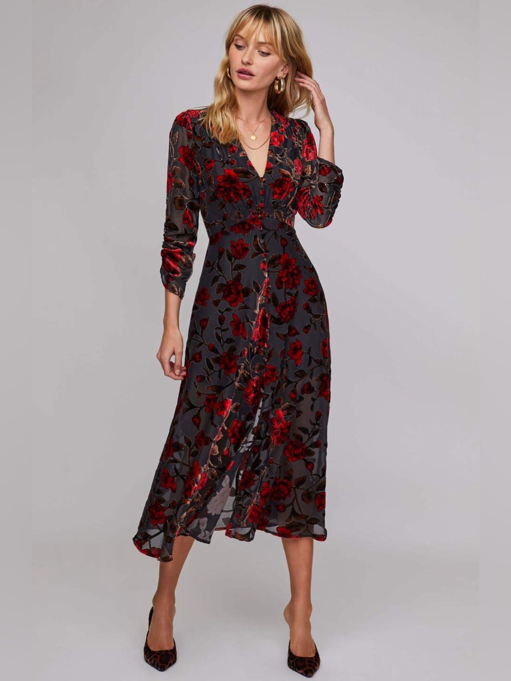 ASTR The Label Black Red Jalisca Velvet Sheer Floral Fairy Whimsigoth Dress L